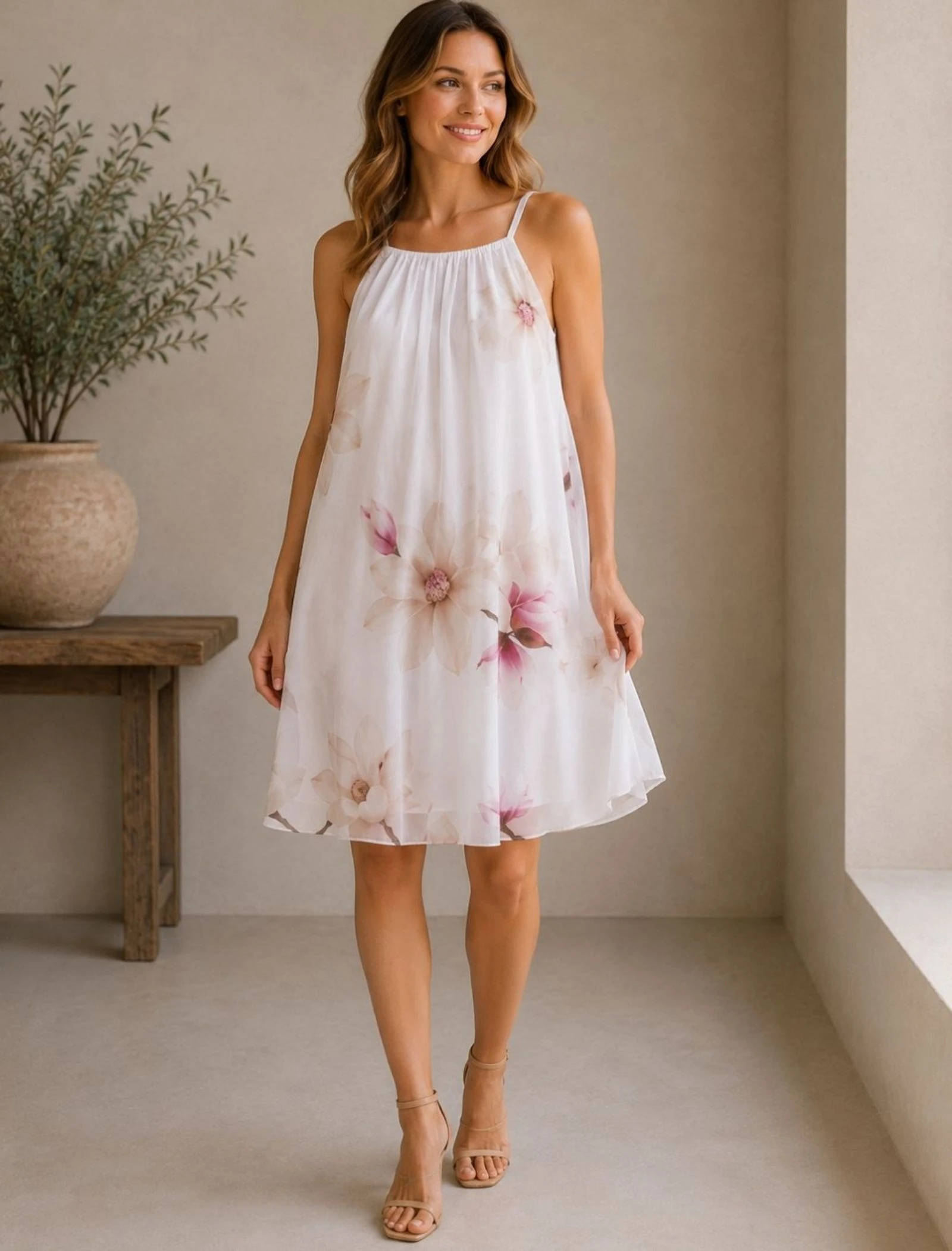 White Summer Dress with Flowers 
